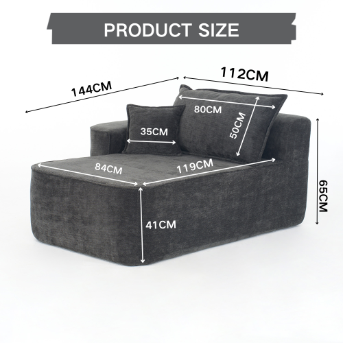 Chaise Longue Sans Montage–canapé Confortable -avec Coussins Et Poches Latérales-Noir