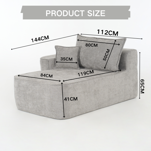 Méridienne Confortable -avec Coussins Et Poches Latérales-gris