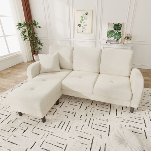 Canapé D'angle-avec Méridienne-canapé 3 Places-en Coton Et Lin-design Modulable-beige