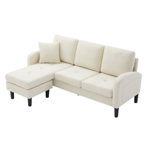 Canapé D'angle-avec Méridienne-canapé 3 Places-en Coton Et Lin-design Modulable-beige