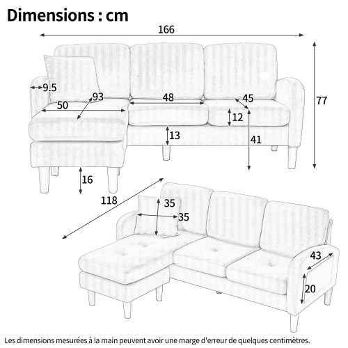 Canapé D'angle-avec Méridienne-canapé 3 Places-en Coton Et Lin-design Modulable-beige