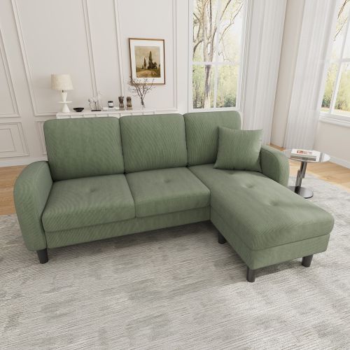 Canapé D'angle-avec Méridienne-canapé 3 Places-en Coton Et Lin-design Modulable-vert