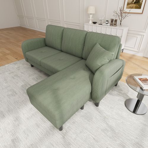 Canapé D'angle-avec Méridienne-canapé 3 Places-en Coton Et Lin-design Modulable-vert