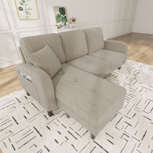 Canapé D'angle-avec Méridienne-canapé 3 Places-en Coton Et Lin-design Modulable-brun