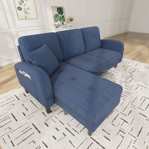 Canapé D'angle-avec Méridienne-canapé 3 Places-en Coton Et Lin-design Modulable-bleu