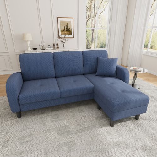 Canapé D'angle-avec Méridienne-canapé 3 Places-en Coton Et Lin-design Modulable-bleu