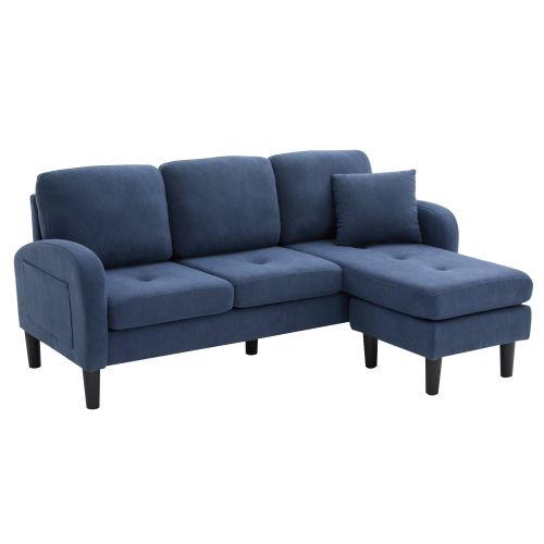 Canapé D'angle-avec Méridienne-canapé 3 Places-en Coton Et Lin-design Modulable-bleu