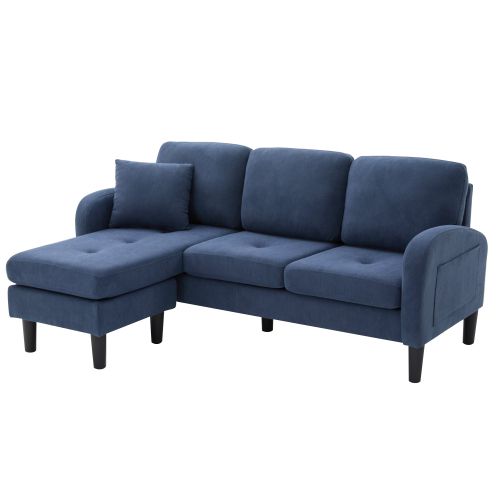 Canapé D'angle-avec Méridienne-canapé 3 Places-en Coton Et Lin-design Modulable-bleu
