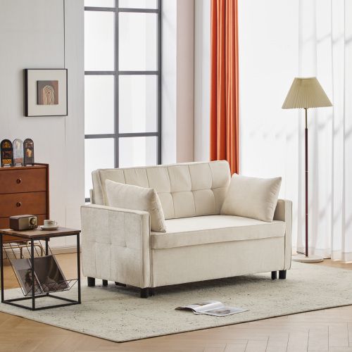 Canapé-lit 2 Places-dossier Réglable-tissu Chenille-canapé De Salon-canapé Convertible-beige