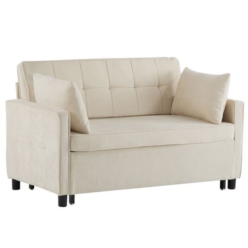 Canapé-lit 2 Places-dossier Réglable-tissu Chenille-canapé De Salon-canapé Convertible-beige