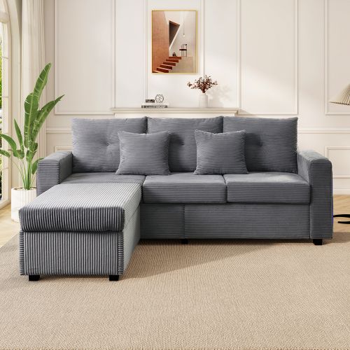 Canapé LED -canapé 3 Places-mobilier De Salon Modulable-robuste En Forme De L-canapé D'angle-gris