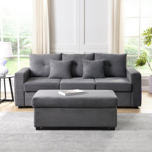 Canapé LED -canapé 3 Places-mobilier De Salon Modulable-robuste En Forme De L-canapé D'angle-gris