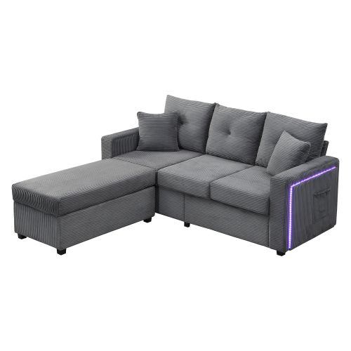 Canapé LED -canapé 3 Places-mobilier De Salon Modulable-robuste En Forme De L-canapé D'angle-gris