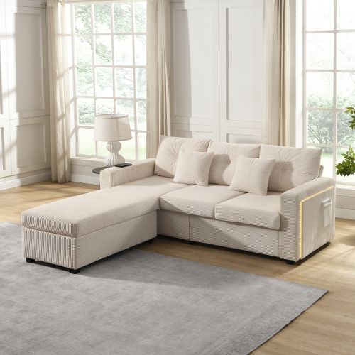 Canapé LED -canapé 3 Places-mobilier De Salon Modulable-robuste En Forme De L-canapé D'angle-beige