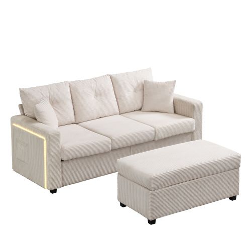 Canapé LED -canapé 3 Places-mobilier De Salon Modulable-robuste En Forme De L-canapé D'angle-beige