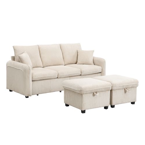 Canapé D'angle-canapé 3 Places-avec Rangement Intégré-canapés Modulable Convertible-beige