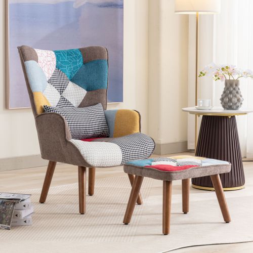 Fauteuil Avec Repose-pieds, Dossier Et Coussin-combinaison De Fauteuil De Détente-multicolore