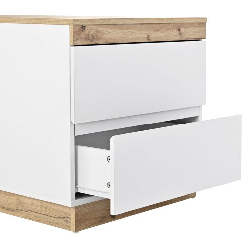 Table De Chevet-commode De Nuit-avec 2 Tiroirs-fonction De Rangement-blanc + Chêne