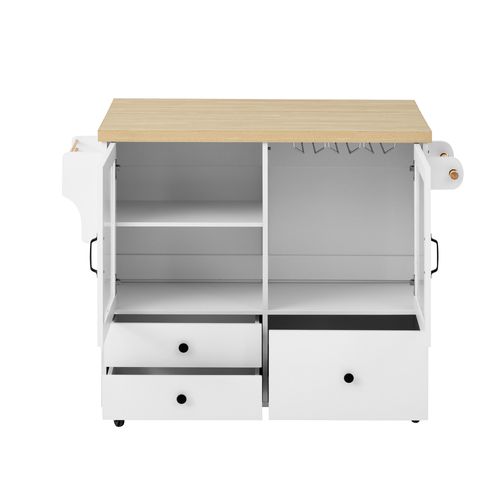 Ilot Central Ilot De Cuisine Avec Plateau De Table Pliable, 2 Portes Et 3 Tiroirs Blanc