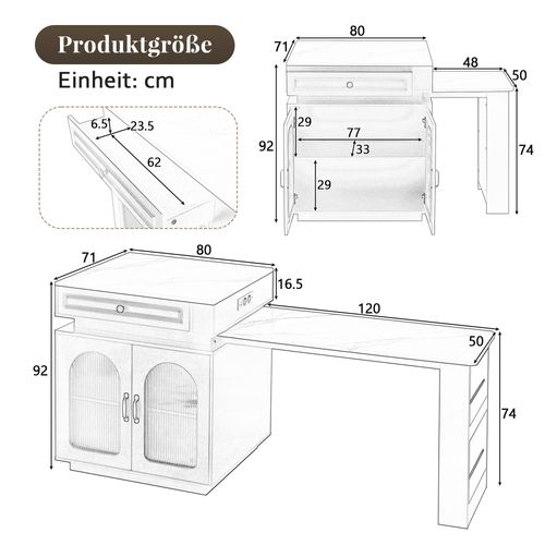 Ilot Central Ilot De Cuisine Avec LED, Plateau Extensible, 1 Tiroir Et 2 Portes Noir