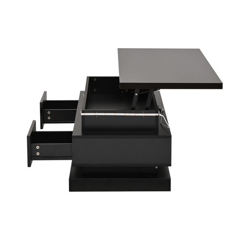 Table Basse Avec LED, 2 Tiroirs Et Bureau Réglable Noir