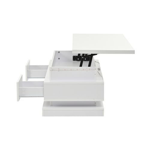 Table Basse Avec LED, 2 Tiroirs Et Bureau Réglable Blanc