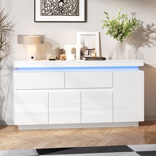 Buffet Avec LED, 2 Tiroirs Et 4 Portes Blanc