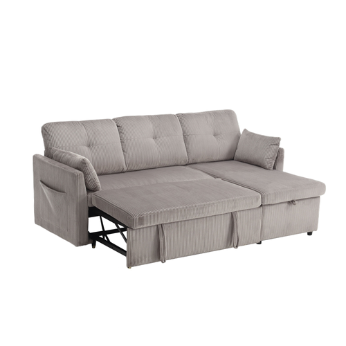 Canapé D'angle Convertible Méridienne Réversible 3 Places Velours Côtelé Gris Clair