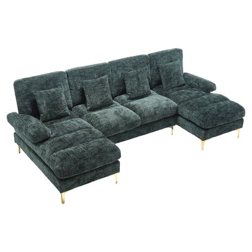 Canapé D'angle Fixe En Forme De U 4 Places Chenille Vert