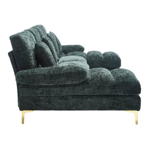 Canapé D'angle Fixe En Forme De U 4 Places Chenille Vert