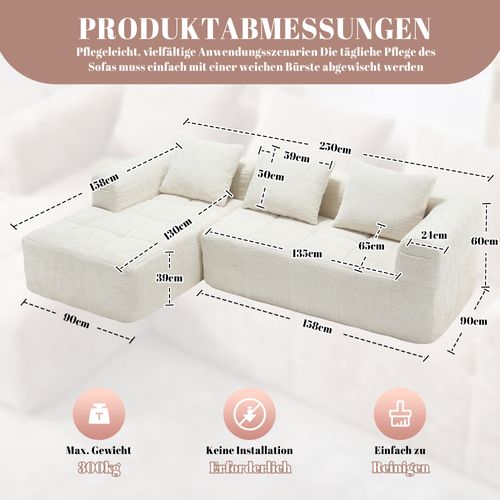 Canapé D'angle Fixe En Forme De L 3 Places Chenille Beige