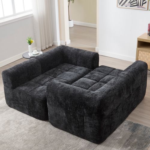 Canapé D'angle Fixe En Forme De L 3 Places Chenille Noir