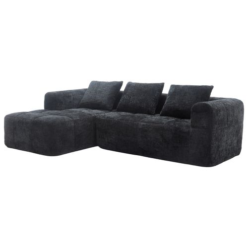 Canapé D'angle Fixe En Forme De L 3 Places Chenille Noir