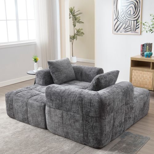 Canapé D'angle Fixe En Forme De L 3 Places Chenille Gris