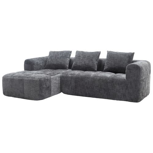 Canapé D'angle Fixe En Forme De L 3 Places Chenille Gris