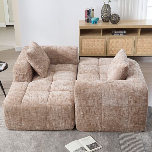 Canapé D'angle Fixe En Forme De L 3 Places Chenille Kaki