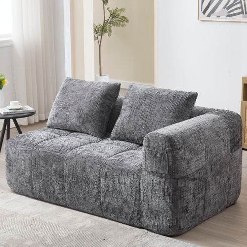 Méridienne 2 Places Avec 1 Coussin Et 2 Poches Latérale Gris