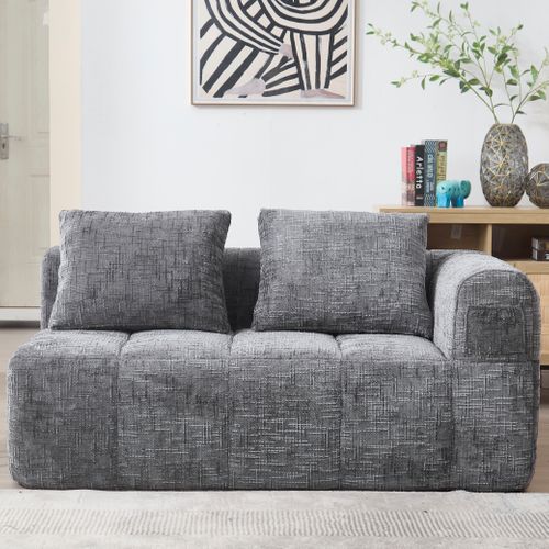 Méridienne 2 Places Avec 1 Coussin Et 2 Poches Latérale Gris
