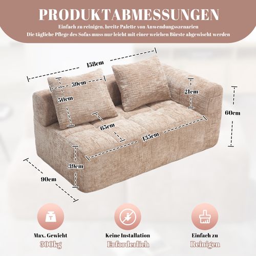 Méridienne 2 Places Avec 1 Coussin Et 2 Poches Latérale Kaki