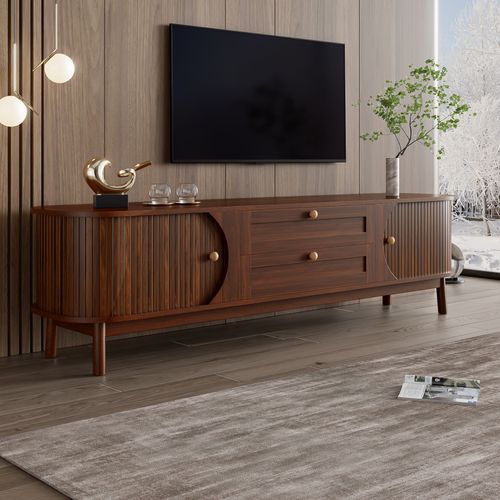 Meuble TV L.170cm Avec 2 Portes Coulissantes Et 2 Tiroirs Couleur Noyer