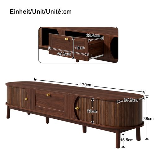 Meuble TV L.170cm Avec 2 Portes Coulissantes Et 1 Tiroir Couleur Noyer