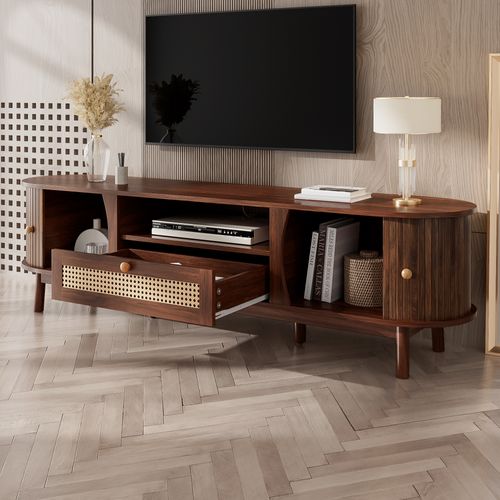 Meuble TV L.165cm Avec 2 Portes Coulissantes, 1 Niche Et 1 Tiroir Couleur Noyer