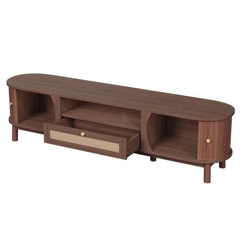 Meuble TV L.165cm Avec 2 Portes Coulissantes, 1 Niche Et 1 Tiroir Couleur Noyer