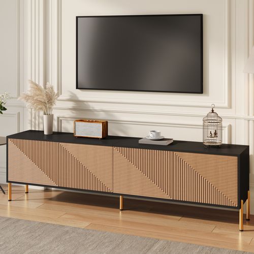 Meuble TV L.179cm Avec 4 Portes Et 5 Pieds En Métal Noir Et Bois