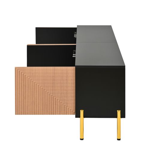 Meuble TV L.179cm Avec 4 Portes Et 5 Pieds En Métal Noir Et Bois