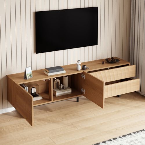 Meuble TV L.180cm Avec 2 Portes Et 2 Tiroirs Imitation Chêne