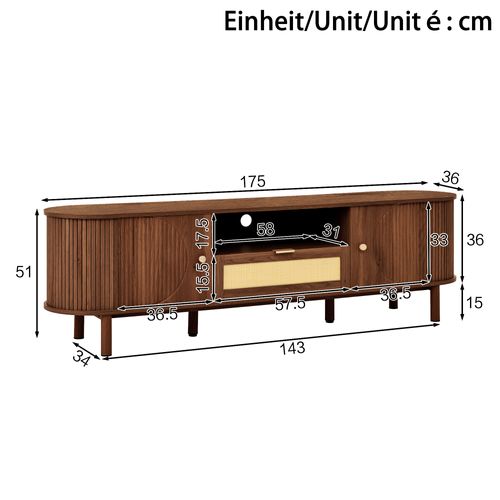 Meuble TV L.175cm Avec 2 Portes, 1 Niche Et 1 Tiroir Couleur Noyer