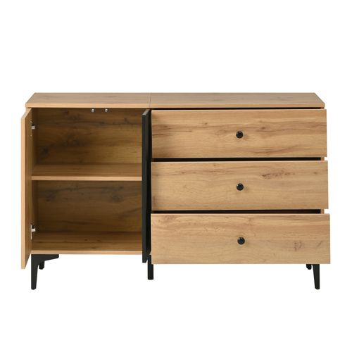 Buffet Avec 2 Portes Et 3 Tiroirs Imitation Chêne Et Noir