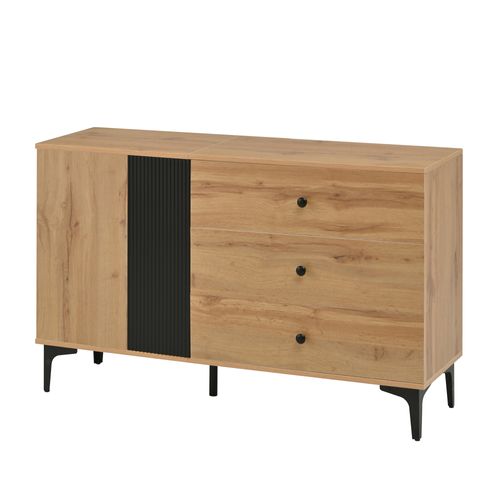 Buffet Avec 2 Portes Et 3 Tiroirs Imitation Chêne Et Noir