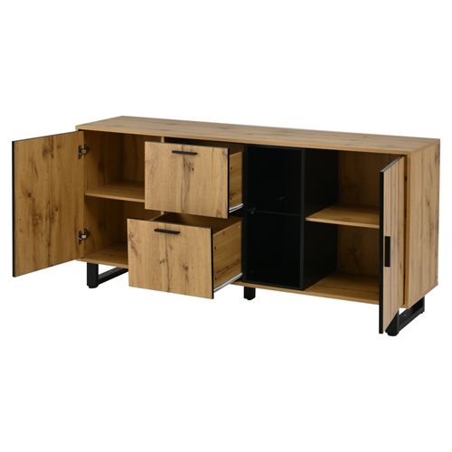 Buffet Avec 2 Portes, 2 Tiroirs Et 2 Niches  Imitation Chêne Et Noir